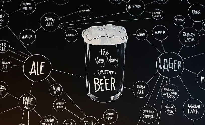 Blackboard with varieties of beer on at Bath Brew House